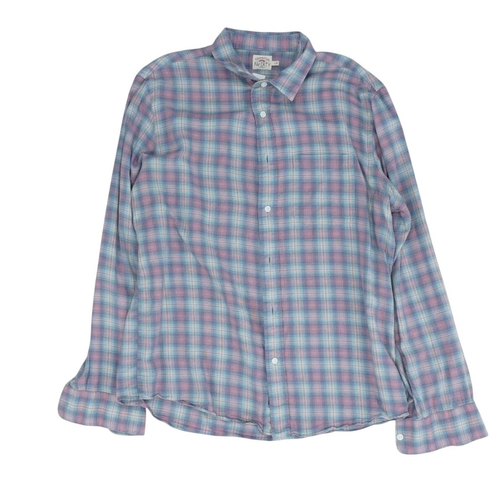 Faherty Blue Coral Plaid Flannel Shirt Men‎ Large